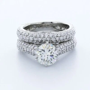 JUEGO DE ANILLOS DE PIEDRAS LATERALES MILGRAIN PLATINO CORTE REDONDO DIAMANTES NATURALES E/SI2 4,06 CTW - Imagen 1 de 7