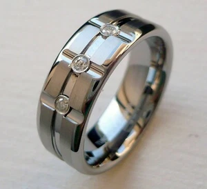 TUNGSTEN CARBIDE 3GENUINE DIAMONDS 8MM MEN'S WEDDING/ANNIVERSARY BAND SZ 9.5-14 - Picture 1 of 1