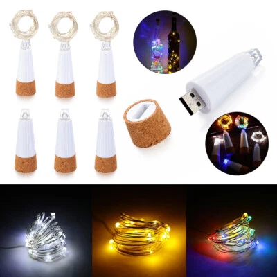 2M Xmas Rechargeable USB 20 LED Fairy Light Cork Lamp Wine Bottle Stopper Light - Image 1 of 4