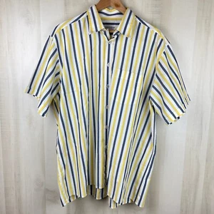 Bullock & Jones Switzerland Blue Yellow White Striped Short Sleeve Shirt Size XL - Picture 1 of 7