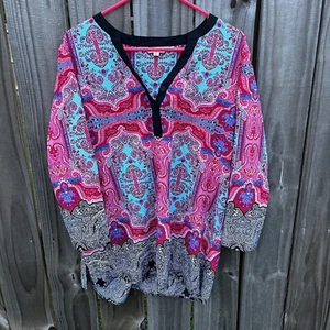 TravelSmith Multicolor  Paisley LS Semi Sheer Tunic / Beach Cover Up Size Large - Picture 1 of 8