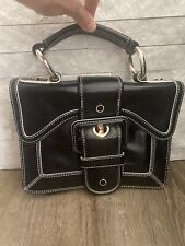 MAXX New York Top Handle Satchel Handbag Bag Black 100% Leather Lg Front Buckle