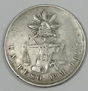 1872 Mo MEXICO Silver Peso Coin VERY FINE ~ Surface Marks - Picture 1 of 4
