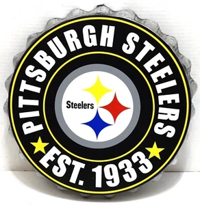 Pittsburgh Steelers Est. 1933 NFL Metal Bottle Cap Sign 13" Forever Collectibles - Picture 1 of 2