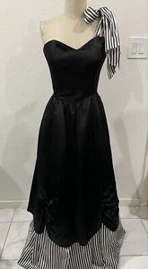 Gunne Sax Jessica McClintock Vintage 80s 90s Black Striped Prom Dress Size 11 - Picture 1 of 15