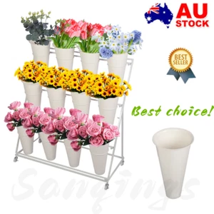 Flower Display Stand 3 Layers Bucket Metal Rack Shelf for Florist Garden Decor - Picture 1 of 12