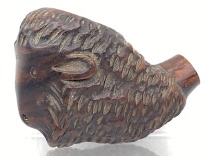 Vintage Wood Carved Bison Tobacco Pipe Bowl Head ONLY Estate Detailed BROKEN - Picture 1 of 9