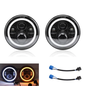 Pair 7 Inch  LED Headlights Halo Angle Eye For AM General Hummer 1992-2001 - Picture 1 of 8