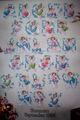 Angel Alphabet ABC's sampler counted cross stitch pattern Forget-Me-Nots - Image 1 of 2