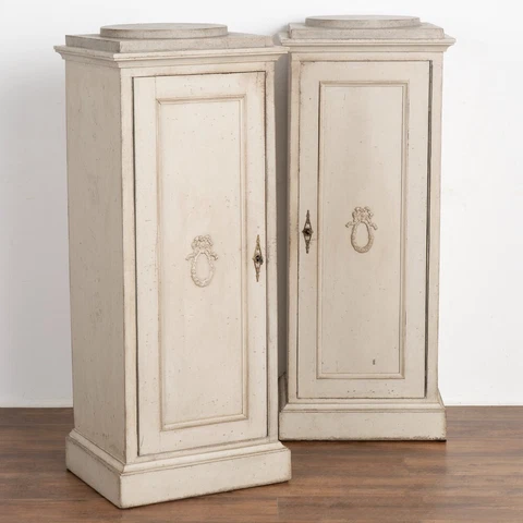 Pair, Antique Gustavian Gray Painted Narrow Cabinets, Sweden circa 1840 Cover