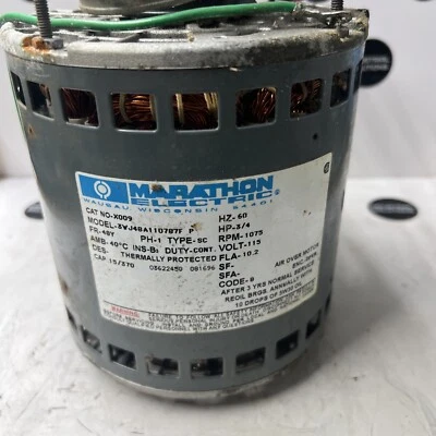 Marathon X009 Electric Motor 3/4 HP 1075 Rpm 1PH 115 Volt 48Y Frame Used - Image 1 of 2
