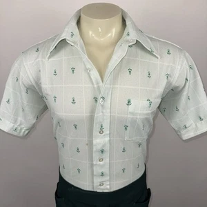 Vtg 60s 70s Van Heusen Shirt Big Disco Collar Hippy Polyester MCM XL Mens 17 33 - Picture 1 of 12
