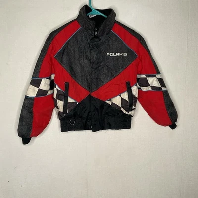 Vintage  Polaris Snowmobile Jacket Coat Size Youth 10 Red Black Flawed - Image 1 of 4