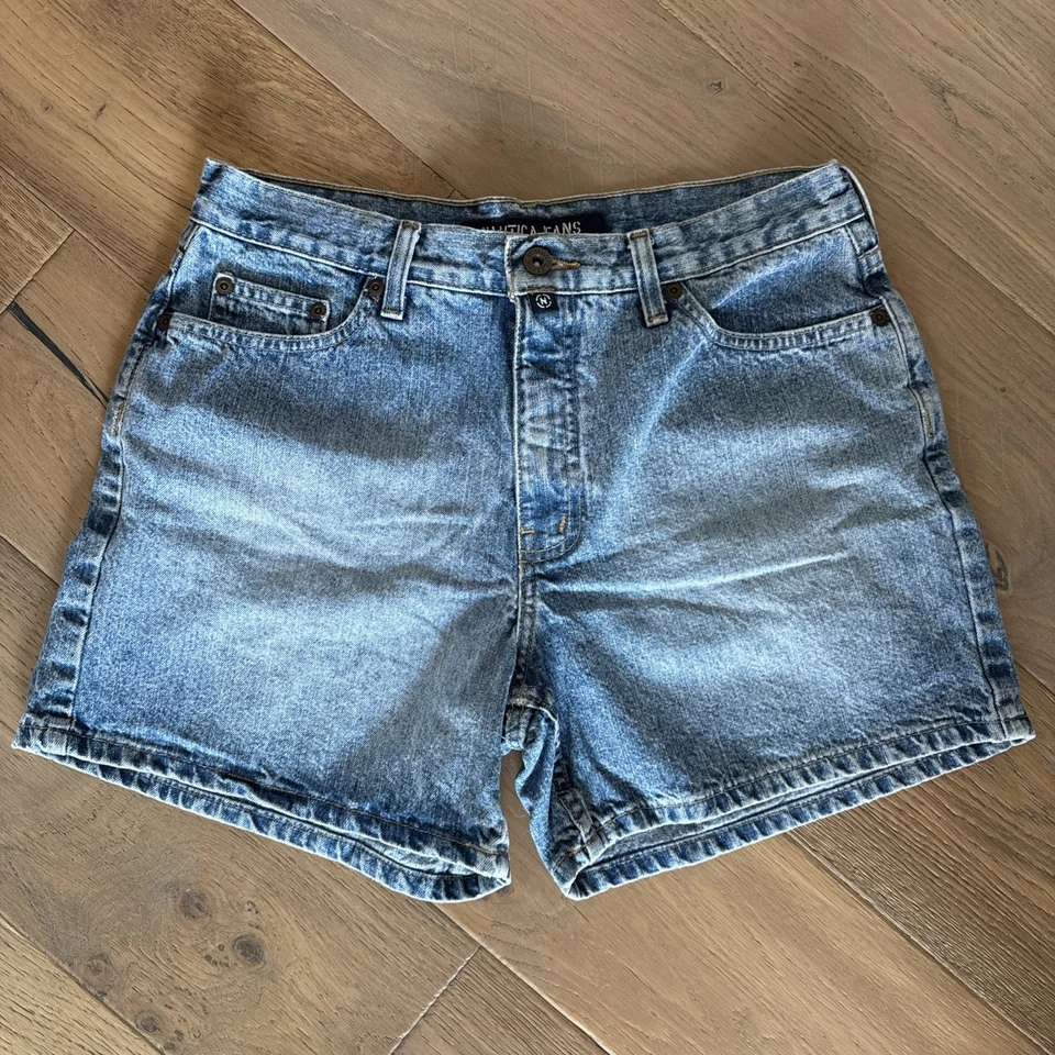 Pantalones Cortos De Colección Años 90 Nautica Azul Lavado Denim Tiro Alto Jean Bolsillos Cremallera Para Mujer Talla 10 Foto 1 de 4