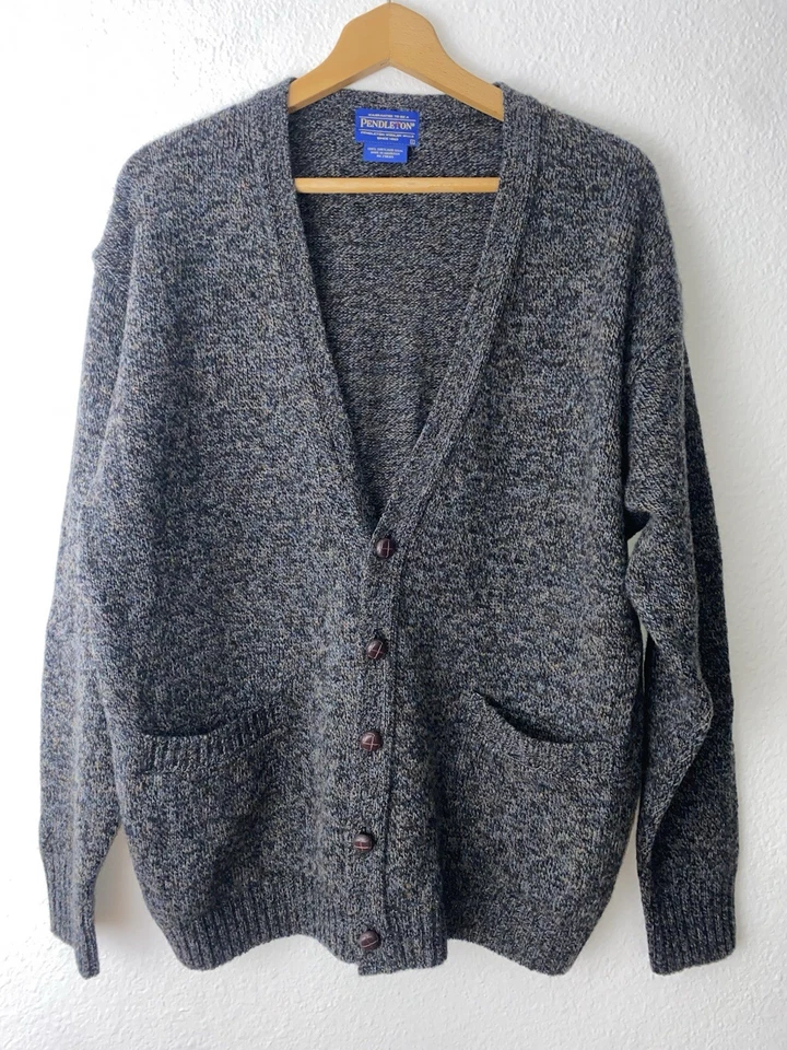 Vtg Pendleton Men's L Blue/Gray Multicolor Shetland Wool V-Neck Grandpa Cardigan - Image 1 of 4