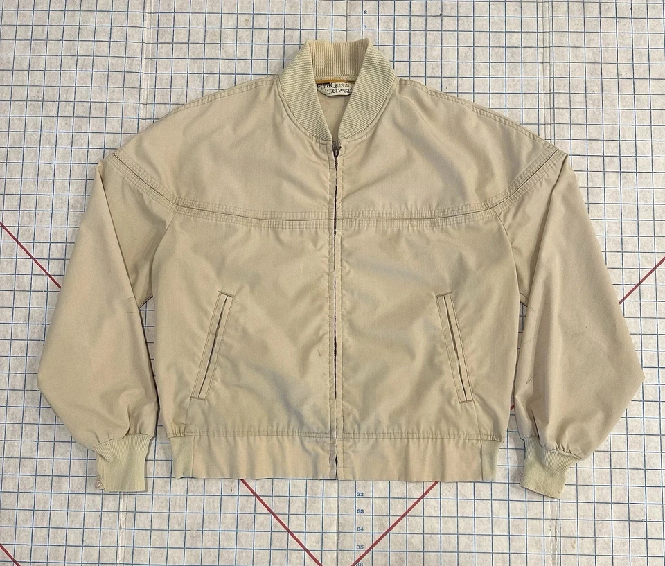 Chaqueta De Colección Montgomery Ward Para Hombre Grande Beige Trabajo Cremallera Ricky Recortada Años 70 Foto 1 de 4