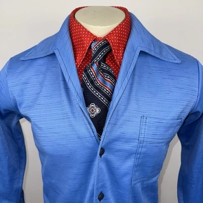 Vtg 60s 70s Leisure Suit Jacket Mens Medium Disco Saturday Night Fever Beatnik - Image 1 of 4