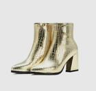 Womens Ankle Boots Shoes Ladies Fashion Crocodile Embossed Block Heel Bootie