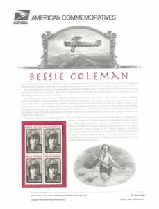 #454 32c Bessie Coleman Aviatrix #2956 USPS Commemorative Stamp Panel - Picture 1 of 1