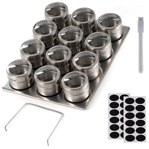 12 Magnetic Spice Jars Spice Storage 100ml Holder Seasoning Containers Tins Kit - Picture 1 of 12
