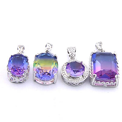 Xmas 4 pcs 1 Lot Mystical Purple Amethyst Gemstone Silver Necklace Pendants Set - Image 1 of 3