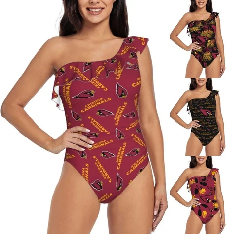 Arizona Cardinals One Shoulder Ruffle Swimsuits Sexy Women's Bikini Swimsuit Cover