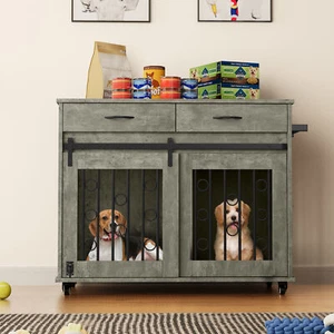 39 in Wooden Dog Crate Furniture Indoor Dog Kennel End Table Pet cage Furniture. - Picture 1 of 6