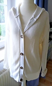 Strickjacke, Cardigan, Jacke mit Kapuze, weiß, Gr. L , Gr.40/42, Knopfverschluss - Bild 1 von 3