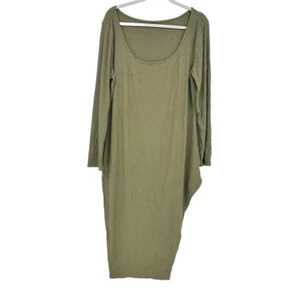 Grünes geripptes Stretch-Langarmkleid mit U-Ausschnitt Größe 3XL - Bild 1 von 3