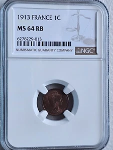 France 1 Centime 1913 NGC MS 64 RB - Picture 1 of 2