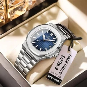 Poedagar Square Luxury Men Wristwatch Waterproof Luminous Date Stainless Steel M - Picture 1 of 10