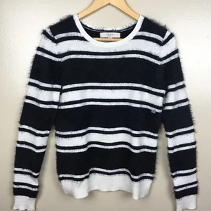 Ann Taylor Loft Black & White Striped Sweater Camel Hair Blend Womens Small New - Picture 1 of 12