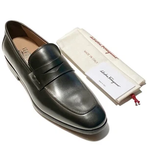 Ferragamo Penny 7.5 EE Loafers Black Calf Leather Men's Dress Slip-on Gancini - Picture 1 of 8