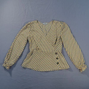 Crave Fame Shirt Women Medium Yellow Black Peplum Geometric 70s Fairy Boho Bold - Picture 1 of 10