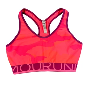 Under Armour Sports Bra Womens Small Pink Red Racerback Strap Athletic Logo Band - Picture 1 of 6