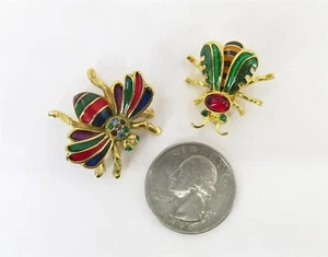 Joan Rivers Set of 2 Insect Brooches Colorful Enamel & Rhinestone Pin Goldtone - Picture 1 of 12