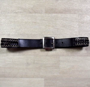 Y2K Bikercore Black Leather Statement Belt Rock Star Girlfriend Indie Sleaze VTG - Picture 1 of 4