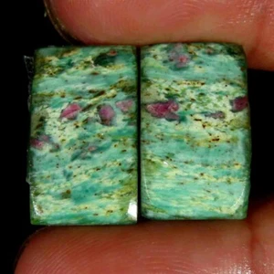 17.30Cts.100%Natural Ruby Fuchsite Pair Cushion Cabochon 11x17x4mm Top Gemstones - Picture 1 of 5