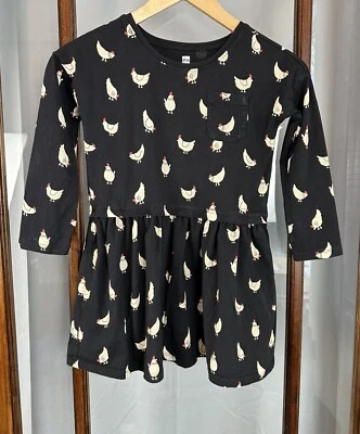 Tea Collection Girls Dress Size 7 Chicken Black Long Sleeve Western Funky Cute - Image 1 of 4