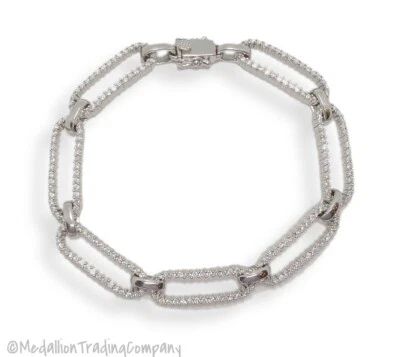 Lote de brazalete rectangular de diamantes de 2,38 quilates de oro blanco de 14 k 7,5" 14+ gramos Foto 1 de 4