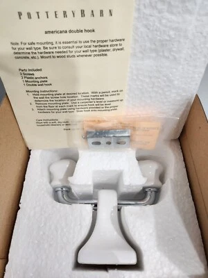 POTTERY BARN AMERICANA DOUBLE WALL HOOK POLISHED CHROME & WHITE NEW IN BOX - Image 1 of 4