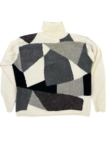 Vtg Sweater Turtleneck Colorblock Abstract Textured Wool Blend Sz S Boxy Preppy - Picture 1 of 9