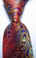 New Classic Paisley Red Blue Gold JACQUARD WOVEN 100% Silk Men's Tie Necktie
