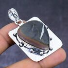 Mud Crack Fossil Gemstone 925 Steling Silver Jewelry Pendant 2.17&quot; For Her D568
