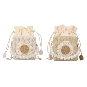 Vintage Bucket Bag Imitation Pearl Chain Crossbody Shoulder Bags Small Handbag - Picture 1 of 10