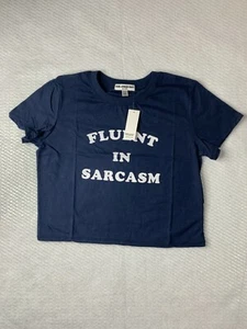 Erin & Sara Suburban Riot Dylan Tee XS Navy NWT Fluent In Sarcasm Crop Top Shirt - Picture 1 of 10