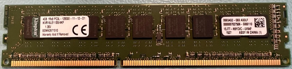 Kingston KVR16LE11S8/4KF 4GB DDR3-1600Mhz PC3-12800 UDIMM Memory Module - Image 1 of 1