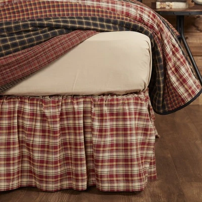 Rustic Queen Plaid Bed Skirt Red Gathered Beckham Split Bedroom Decor VHC Brands - Image 1 of 4