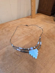 Vintage Opalit Glas Anhänger doppelt silberfarben Perlen Halskette 18" - Bild 1 von 6