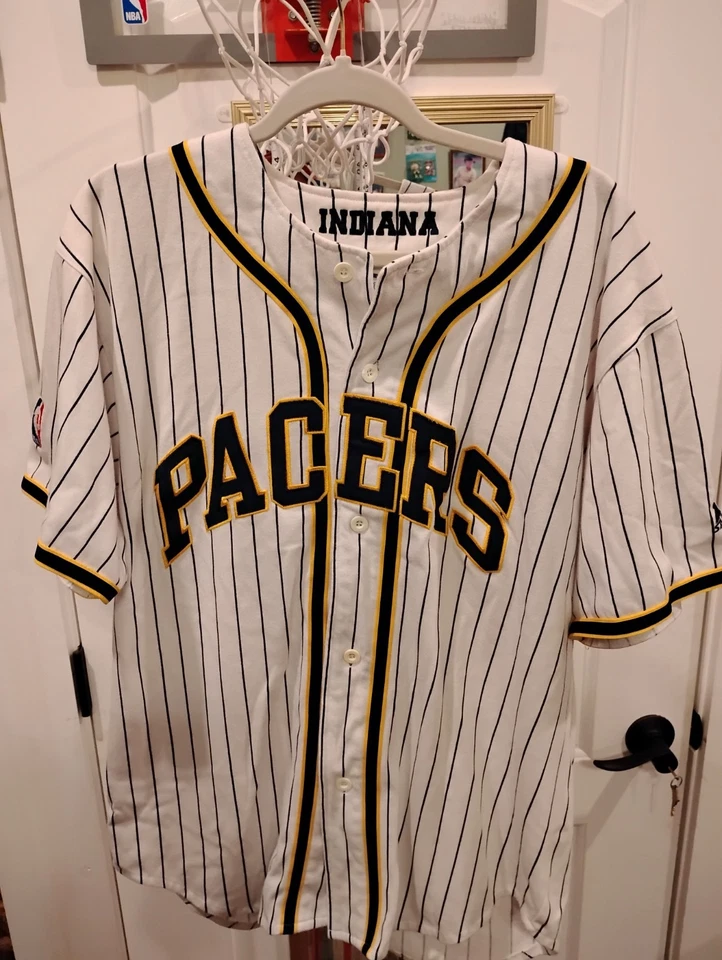 Vintage 90's Starter Indiana Pacers Pinstriped NBA Baseball Jersey - Image 1 of 4